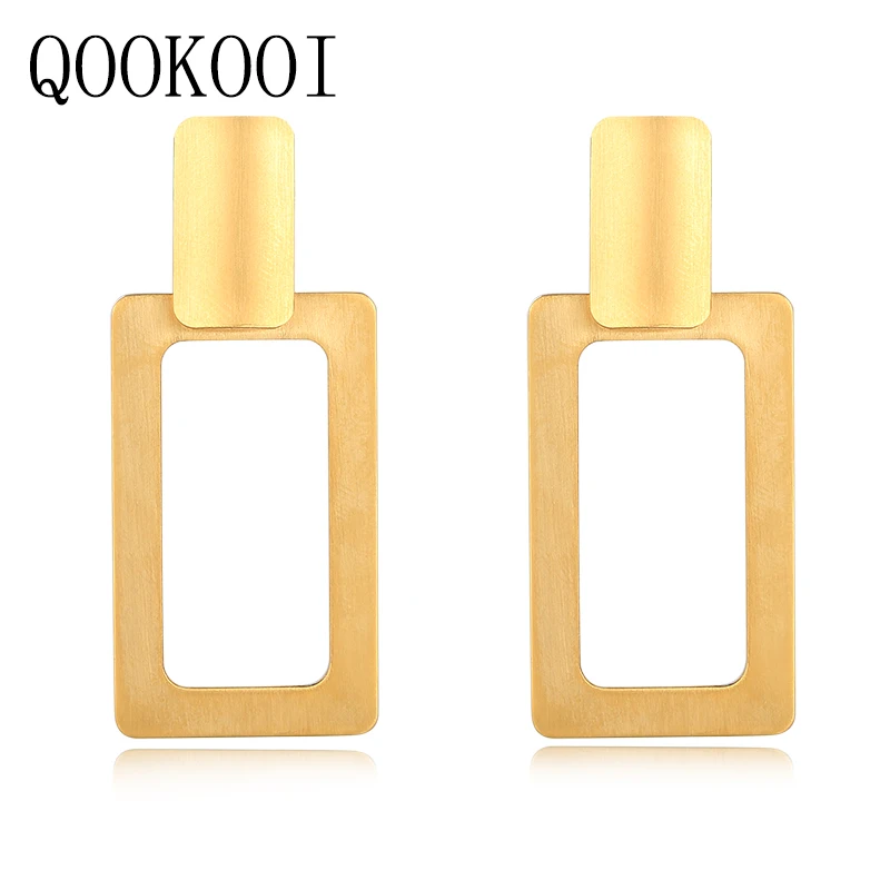 

QOOKOO I Minimalist Large Big Statement Earrings Gold 2018 Geometric Rectangle Earring Vintage Drop Earrings For Women Jewelry