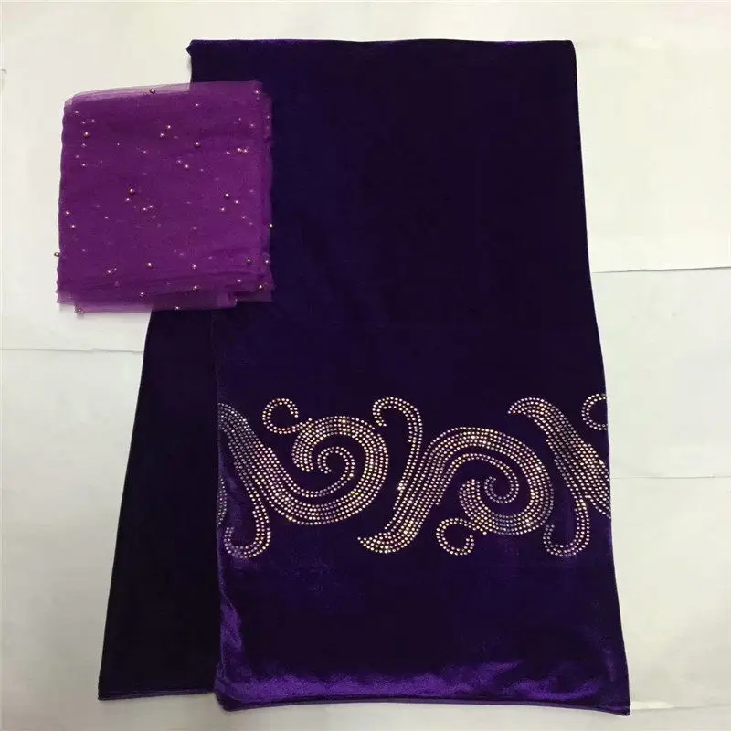 

free shipping! 5yards high quality african silk velvet lace fabric with 2yards headtie for sewing clothes comfortable ! L30861