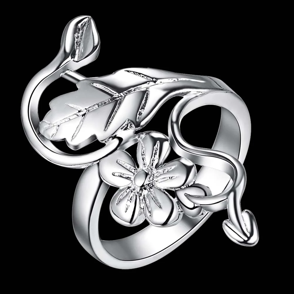 Женское кольцо из серебра 925 пробы с цветком и листьями|silver plated rings|fashion jewelry ringjewelry