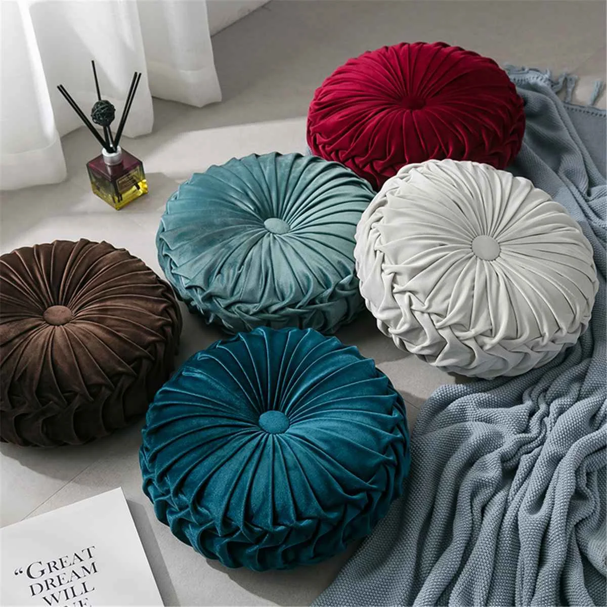 

Round Shaped Throw Pillow Cushion Seat Bed Sofa Pad Core Velvet Fabric Car Back Cushion Home Bedroom Decoration 4 Colors 35x8cm