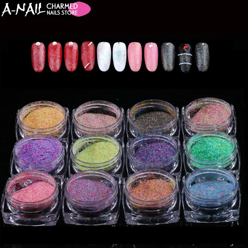 

1 set 12 sugar Colors Nail Glitter Powder Mixed Candy Sugaring Colors Dust Pigments UV GEL Acrylic Powder Nail Art Decoration G