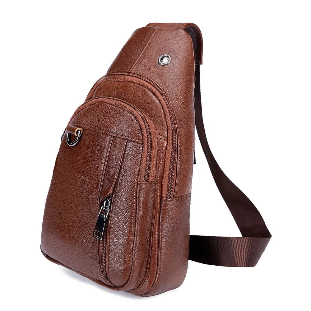 

Genuine Leather Men Crossbody Bag Cow Soft Creative USB Interface Headset Hole Male Chest Bag Zipper Fashion Men Saddle Bag