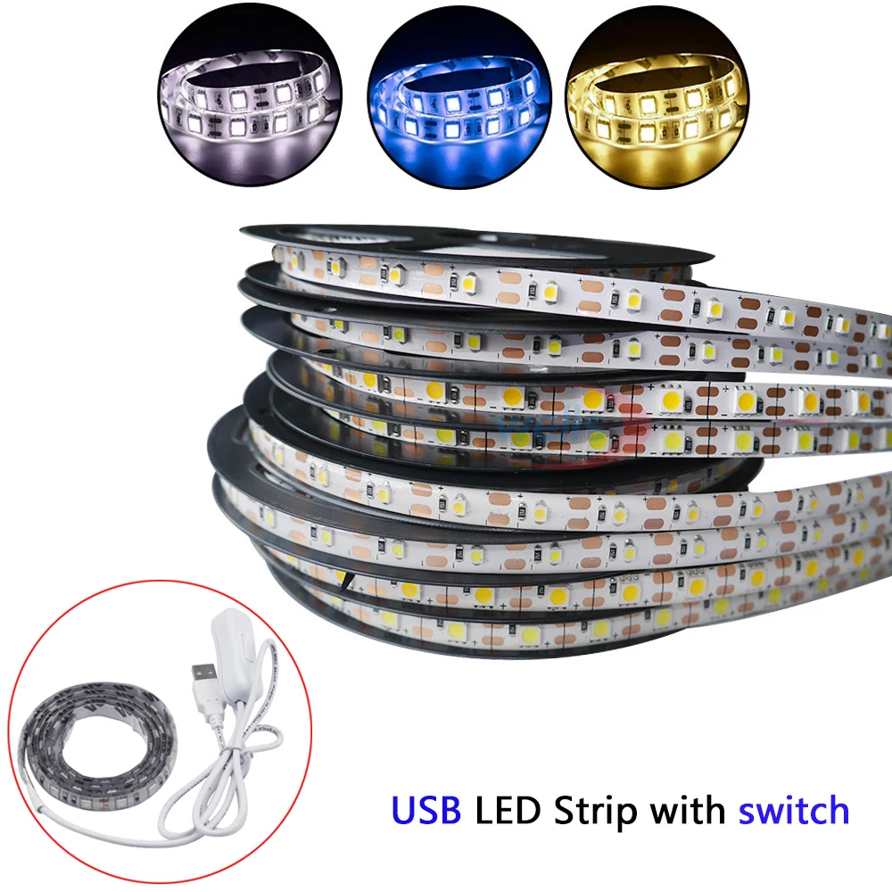 Гибкая светодиодная лента 5 в пост. Тока 5050 3528 SMD 50 см 1 м 2 теплый
