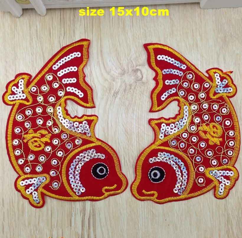 

New arrival 10 pcs 5 pairs fish Sequins design embroidered Iron On Patches hat bag garment Appliques accessory CPAM Shipping