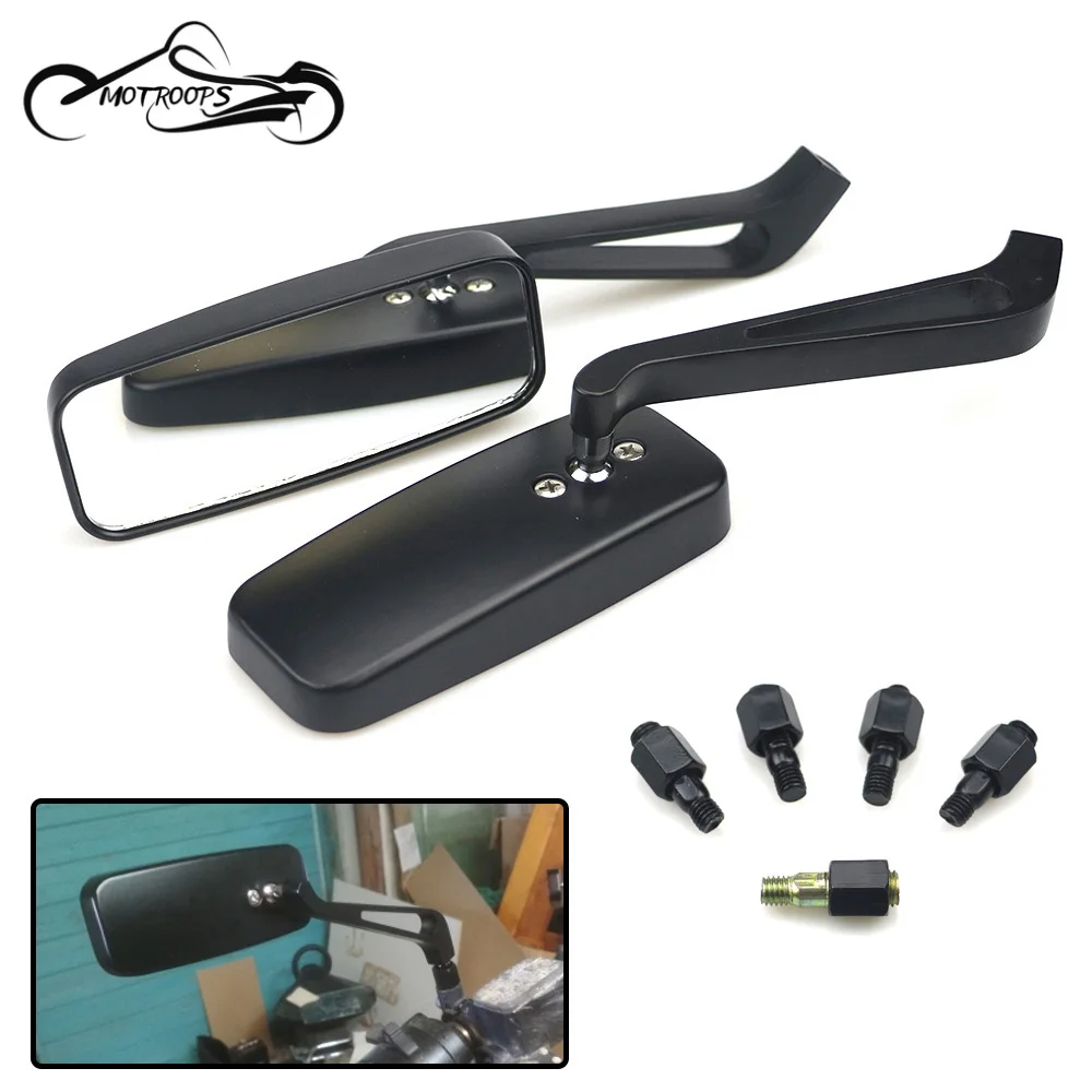 Black Motorcycle Handlebar Mirrors Aluminum Rear View Side Square
