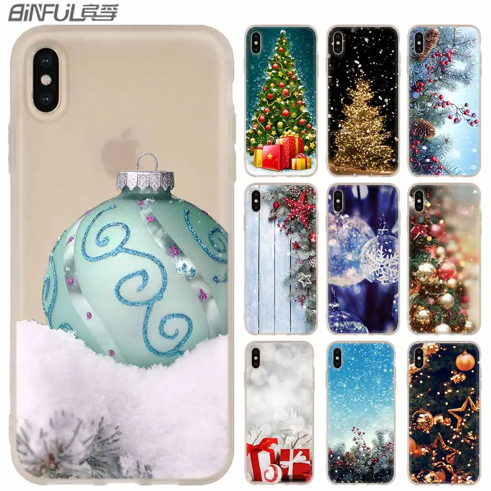 

Case FOR iPhone 11 Pro 2019 X XS Max XR 5 5S 6S 6 4 4S 7 8 Plus happy New Year merry Christmas Tree Snow Flakes