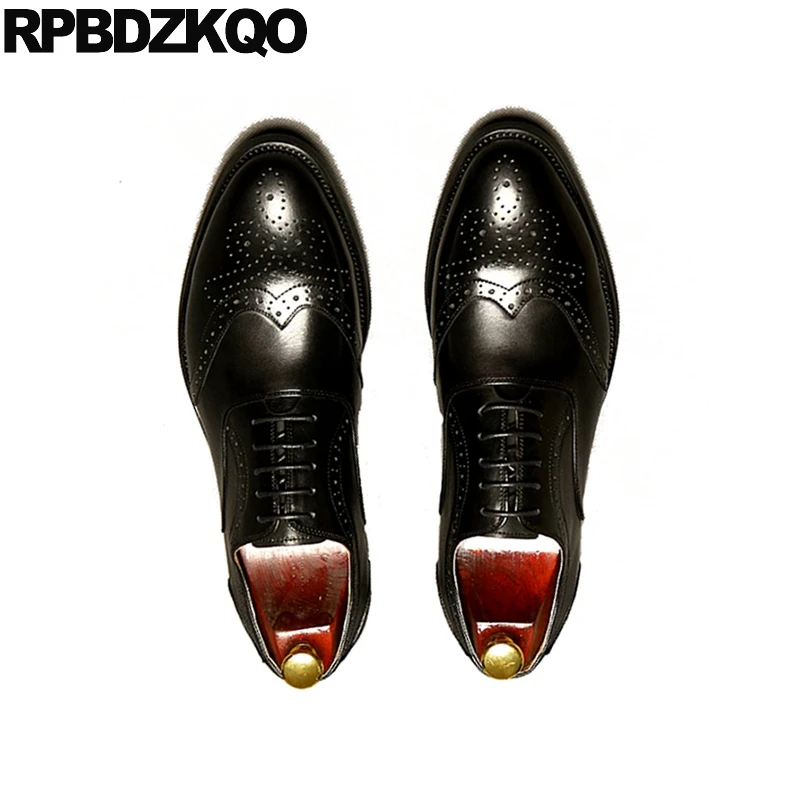Sapatos Para Wingtip Preto Preto Dedo Homens Italianos Do Marca Casamento Handmade O Couro Escritório Formal marrom Apontado Oxfords Genuíno Runway Vestido Brogue EAqSwd