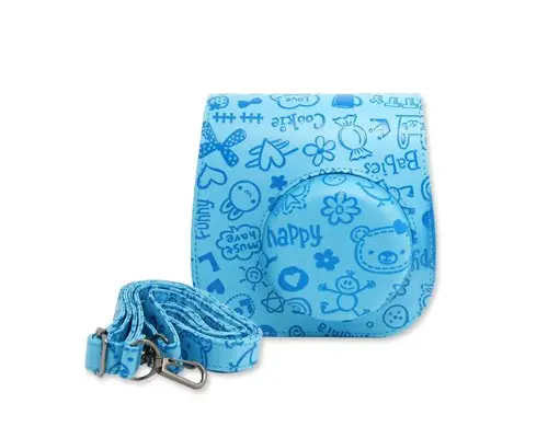 

Blue Cartoon PU Leather Case For Fujifilm Instax Mini 8 8+ 9 Camera Case Bag With a Removable Bag Strap Camera Accessories