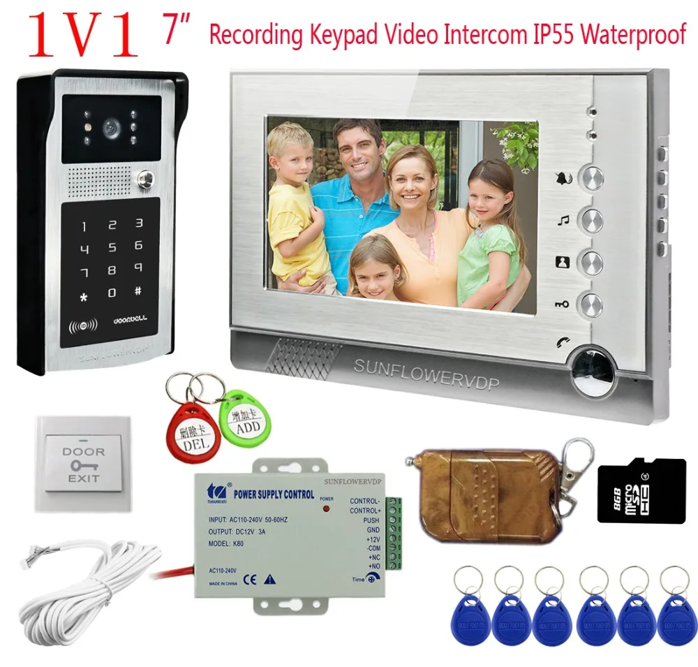 8GB SD Recording Video Intercom 7\ Color Monitor Rfid Keyboard Doorphone Call Panel Door Bell+Remote Control Intercom Electronic 8GB SD Recording Video Intercom 7\ Color Monitor Rfid Keyboard Doorphone Call Panel Door Bell+Remote Control Intercom Electronic