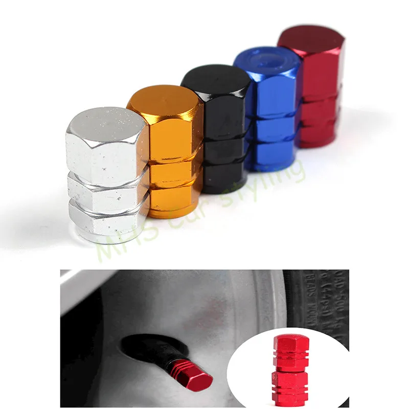 

Hexagon Style Polished Aluminum Red Chrome Tire Valve Stem Caps (Pack of 4)