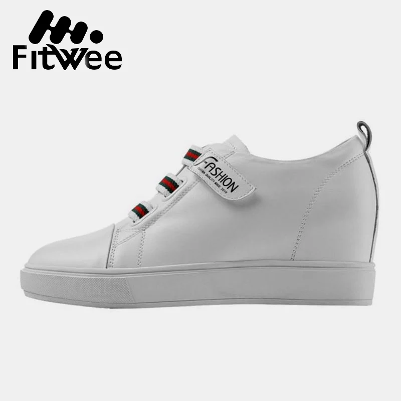

Fitwee Skateboard Shoes Women Genuine Leather Flats White Sneakers Lace Up Fashion Travel Sports Shoes For Women Size 35-40