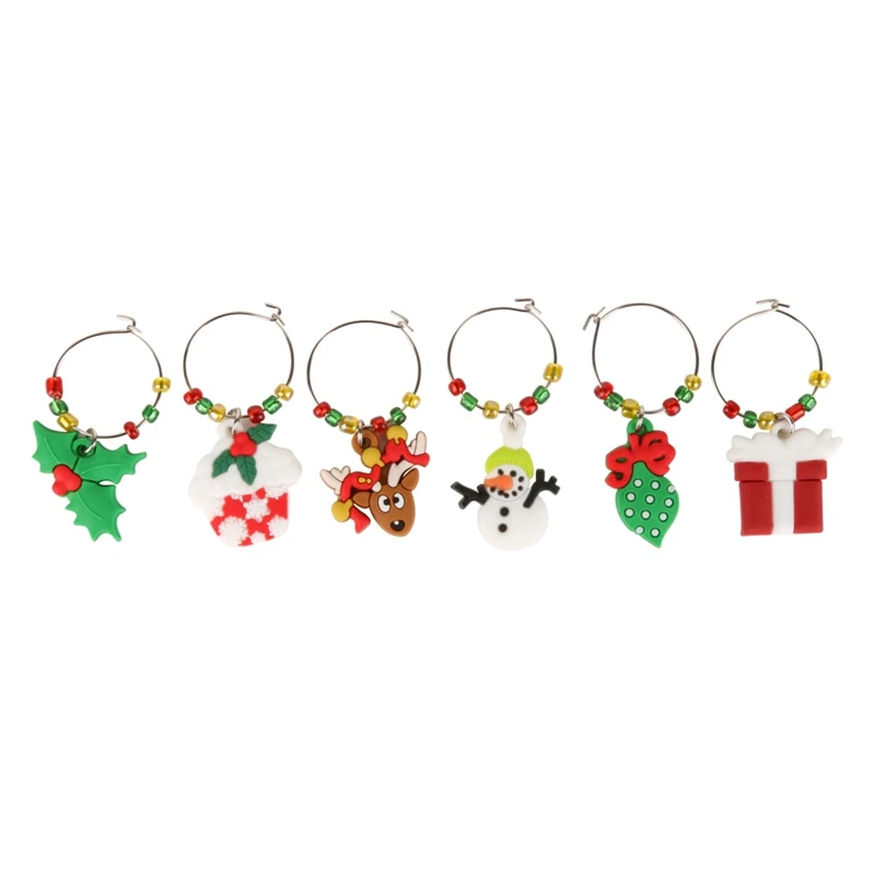 2019 New Xmas Pendants Metal Ring Decor 1 Set Christmas Wine Glass Decoration Charms Party Cup Ring Table Decorations 6pcs
