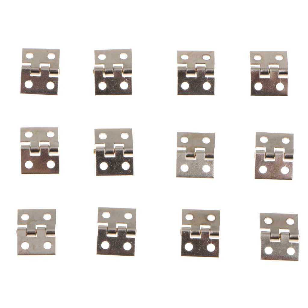 24Pcs Small Mini Metal Hinges Jewellery Box Dollhouse Hinge with Screws 8x10mm Golden and Silver Color