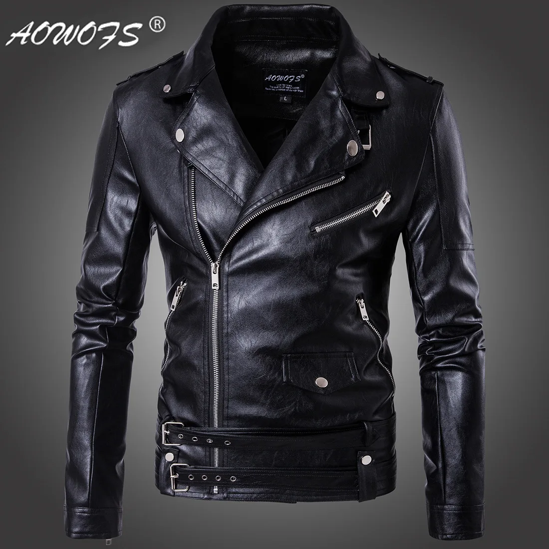 Brand Men's Aowofs Ou Code New Men's Leather Jacket Locomotive Lapel ...