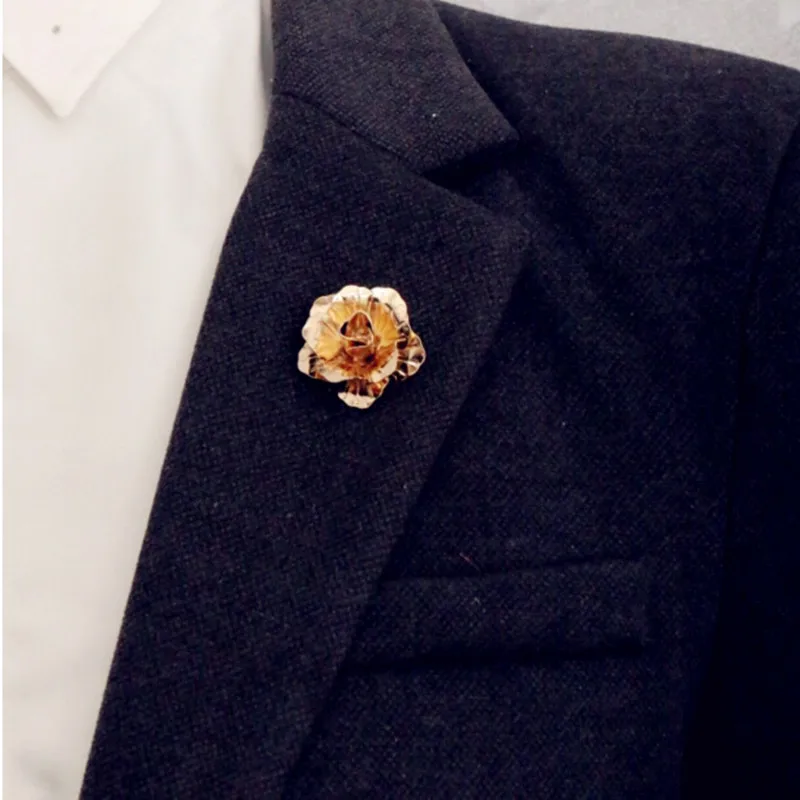 rose Gold color Rose Flower Brooch Men suit collar Accessories Classic Lapel Pins for Men\u0027s Suit Wedding Party button Pin