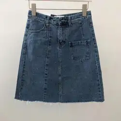 2019 летние Для женщин новая юбка Профессиональный необработанным краем слово юбка джинсовая одежда сломанной кисточкой сумка бедра юбка A85