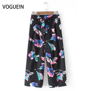 

VOGUEIN New Womens Summer Casual Black Floral Print Elastic Waist Pants Trousers Wholesale