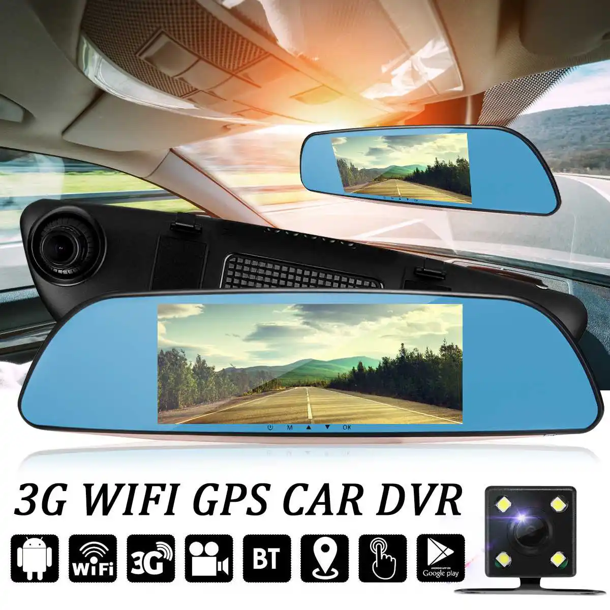 

3G Car DVR Camera Dual Lens 7" TFT LCD Remote Monitor Android 5.0 WIFI Dashcam GPS Car DVR Rearview Mirror Video Recorder