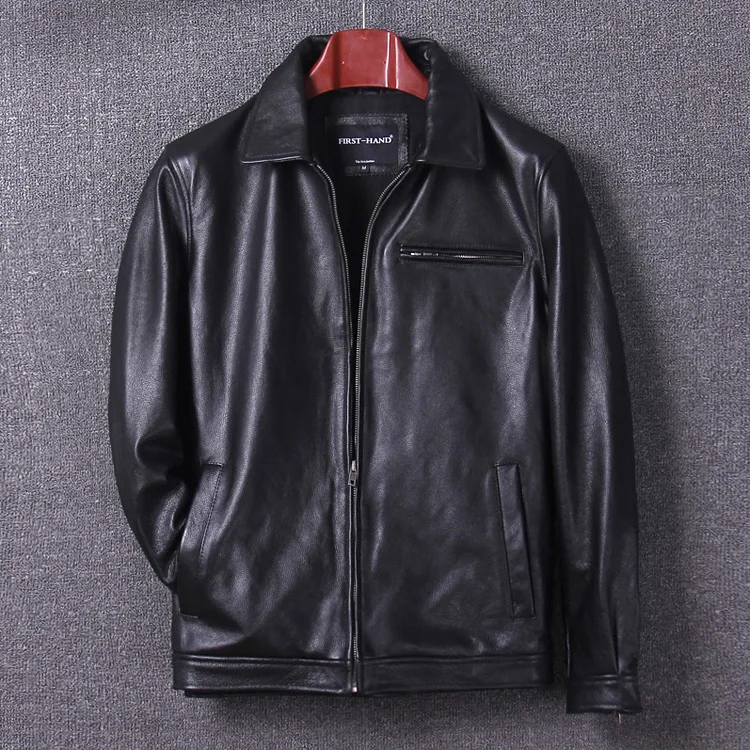 Men's genuine cowhide leather coat male spring autumn fall jacket clothing black plus big large oversize xxxxxl 2xl 3xl 4xl 5xl
