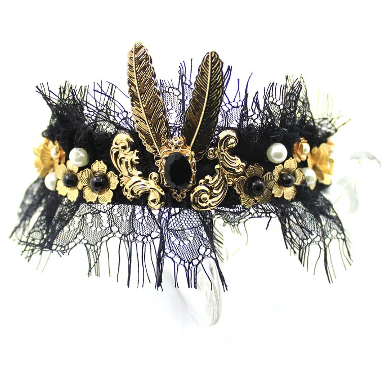 Модная Королевская корона, Черное кружево, барокко, золотой цветок, повязка на голову, винтажный дворцовый жемчуг, ободки для волос,, свадебная тиара Menina 112