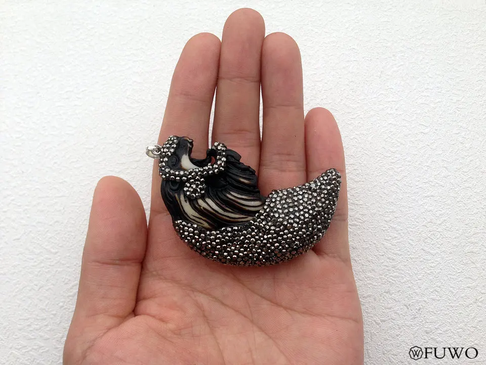 Lion Head Pave Rhinestone Resin Pendant 11