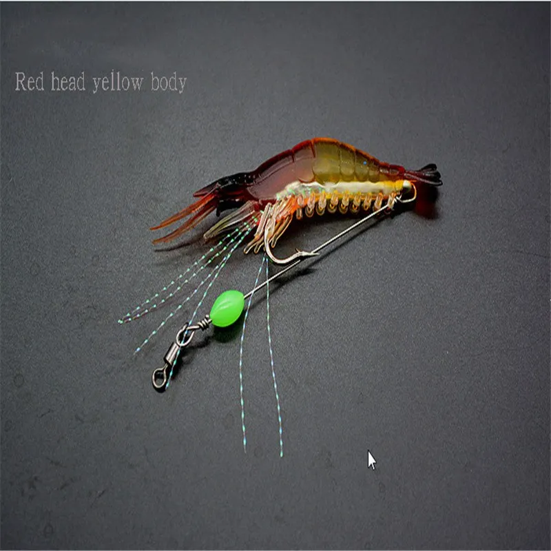8cm Soft Shrimp Fishing Prawn Lure Hooks Baits with Luminous Beads Swivels
