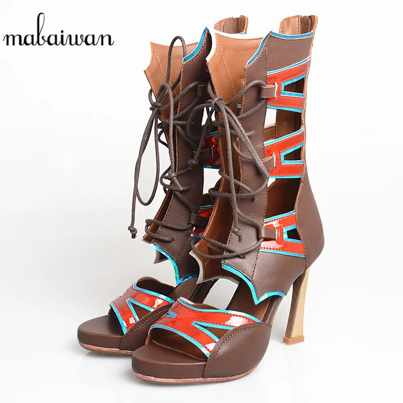 Mabaiwan/Модная женская обувь из натуральной кожи; дизайнерские женские туфли-гладиаторы на высоком тонком каблуке; женские летние сапоги на молнии с открытым носком