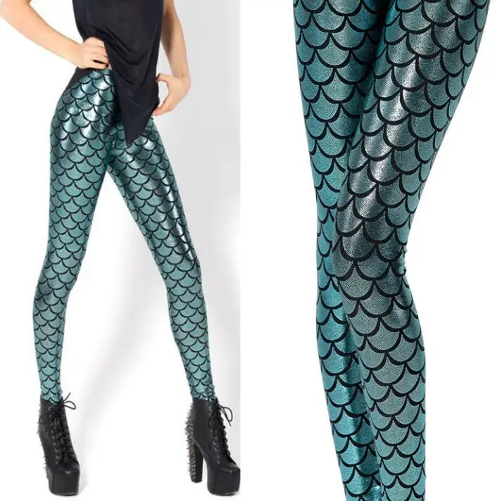 leather leggings YGYEEG Simulation Mermaid Fitness Leggings Sexy Pencil Pants Autumn Style Women Digital Print Colorful Girl High Waist Bottom adidas leggings