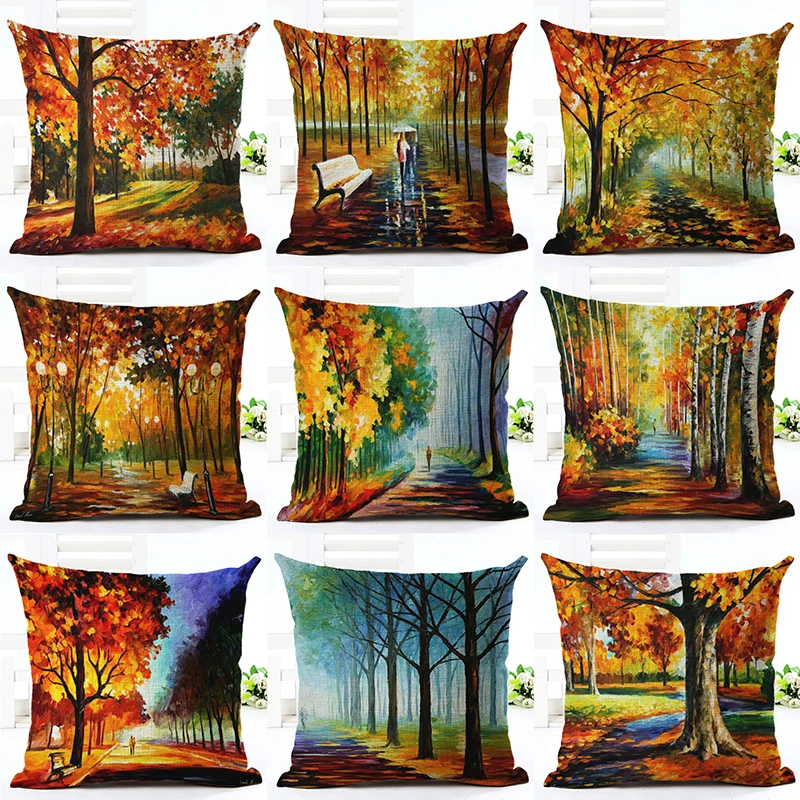

Colorful Oil Painting Style Plant Printed Cushion Linen Square Cushion HousewareThrow Pillow Almofadas Cojines Couch Car Decor