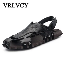 Baotou кожаные сандалии прилив, летнее платье в Корейском стиле без застежки мужская обувь, летняя вентиляционная перетаскивание с перфорацией, комплект для отдыха, крутая Насадка для швабры