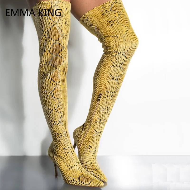 

Women Boots Fashion 2018 Over The Knee Boots Snakeskin Print Shoes Woman Footwear Sexy Winter Patent Leather Long Booties Ladies