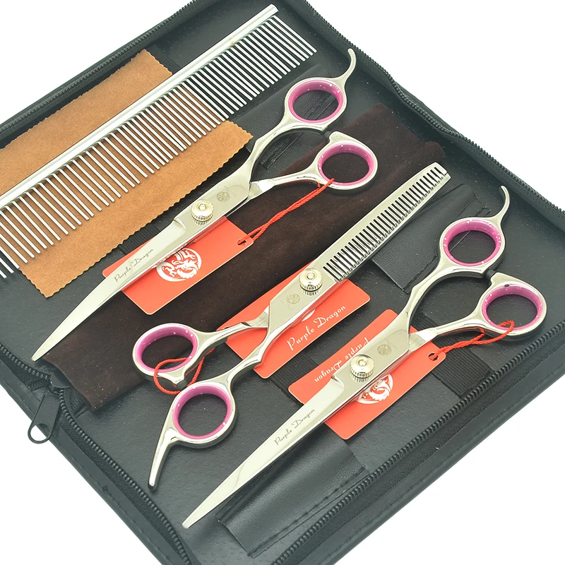 Tesoura de Prata Polegada Set Jp440c Dragão Roxo Pet Grooming Scissors Tesouras Cão Grande Reta & Emagrecimento Curvo Lzs0508 7.0 4 Pçs - 4 High Quality Beleza e saúde