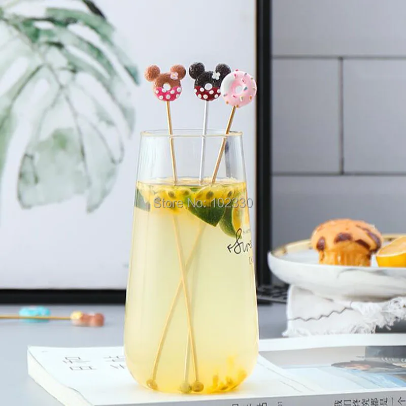 100pcs Cute Resin Donut Stainless Steel Coffee Stir Bar Bar Cocktail Mixing Spoon Stirring Rod Silver Gold
