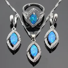 Australia Ópalo Azul Blanco Marquise Piedras Coloe Plata Sistemas de La Joyería Para Las Mujeres Collar Colgante Anillos de Regalo de Navidad