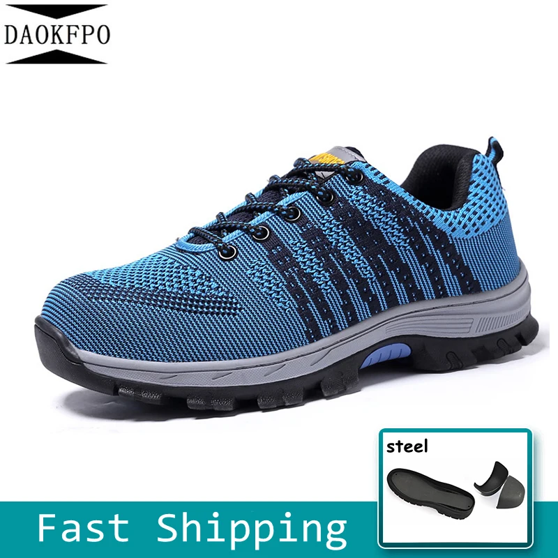 

DAOKFPO 2019New Men's Work Safety ShoesSteel Toe Striped Mesh Material Upper and Puncture-proof Soles Plus Size 35-46