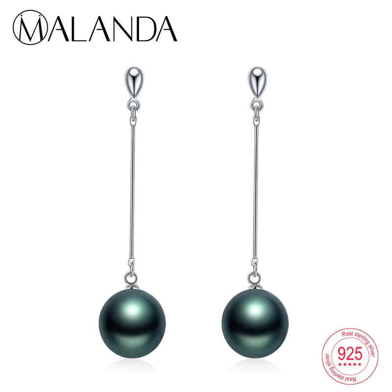 MALANDA White Black Natural Pearl Earrings 925 Sterling Silver Drop