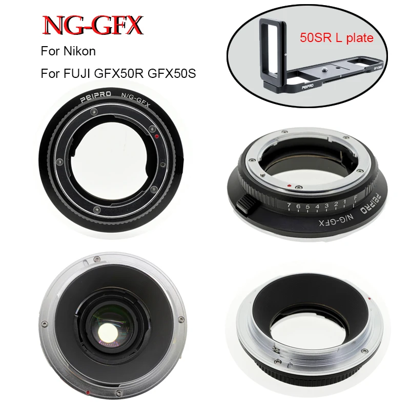 

PEIPRO NG-GFX Camera Lens Adapter For Fuji GFX-50R GFX50R GFX50S GFX 50S 50R W/Mount Adjustable Aperture Ring for Nikon G&D Lens