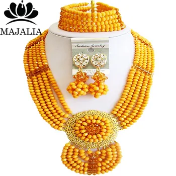 

Majalia Fashion Nigeria Wedding African Beads Jewelry Set Beige and Champagne Crystal Necklace Bridal Jewelry Sets 6DN053