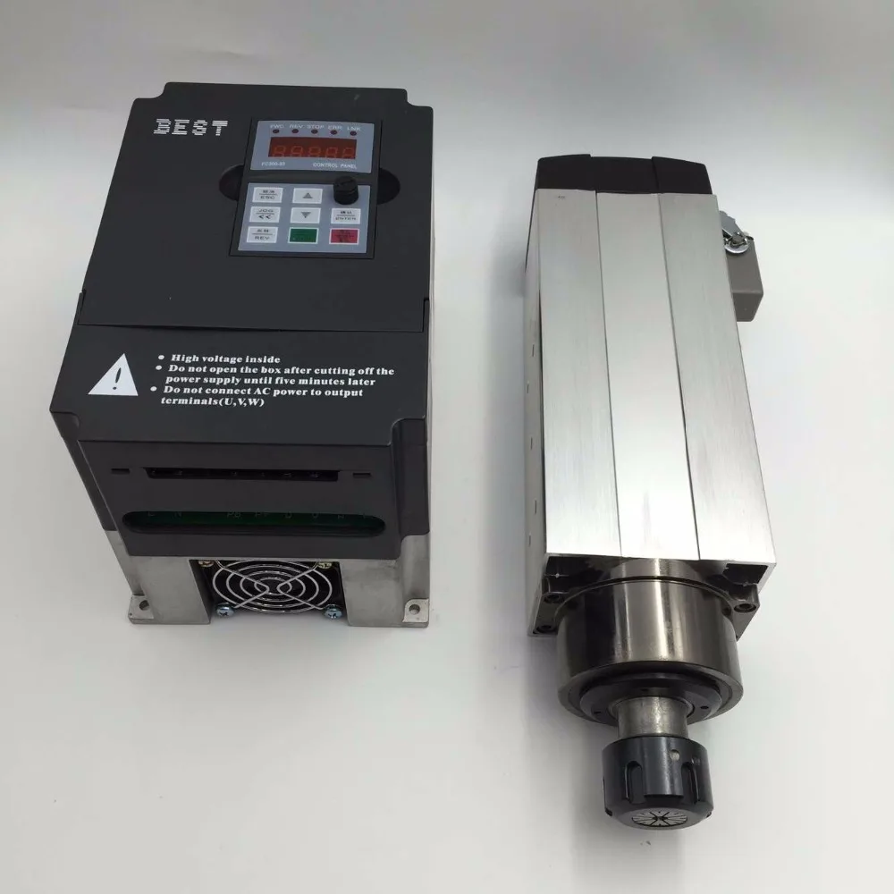 

12KW 380V Air-cooled Square Spindle Motor 26A ER40 GDZ170x150-12 + 15KW 380V 1000Hz VFD Inverter for Heavy Duty CNC Router