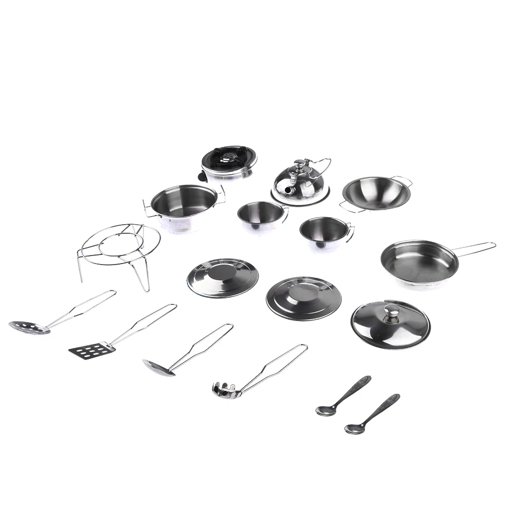 Kids Kitchen Metal Cookware Playset, All Purpose Kitchen Cooking Tool Set - F, 17pcs/Set
