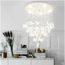 L люстра с бабочкой, скандинавский ресторан, спальня, простой современный креативный, для крыльца, гардеробная, Хрустальная потолочная лампа принцессы, светодиодная лампа