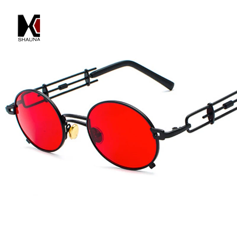 

SHAUNA Oval Sunglasses Punk Sun Glasses Vintage Metal Frame Men Eyewear Red clear Lens Shades Steampunk UV400