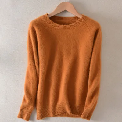 Кашемировый свитер, женский весенний свитер с круглым вырезом, тонкий пуловер, модный однотонный кашемировый джемпер - Цвет: Ginger yellow