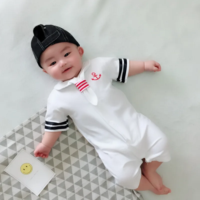 Newborn Baby Boy Girl Clothes Cotton Baby Tights Navy Cotton Anchor Short Sleeve One-piece Clothes Boy Clothes  bodysuit baby