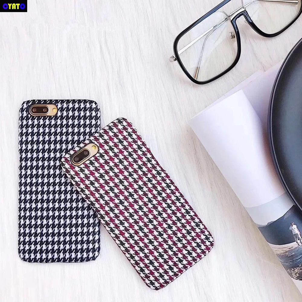 

MYSUN Cloth Grid Phone Case For Apple iPhone X 8 7 6S 6 Plus Lattice Cute Fashion Capa Houndstooth Back Cover Cases
