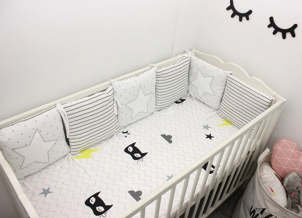 Infant Crib Bumper Bed Protector Baby Kids Cotton Cot Nursery bedding 6 pc plush bear bumper for boy and girl
