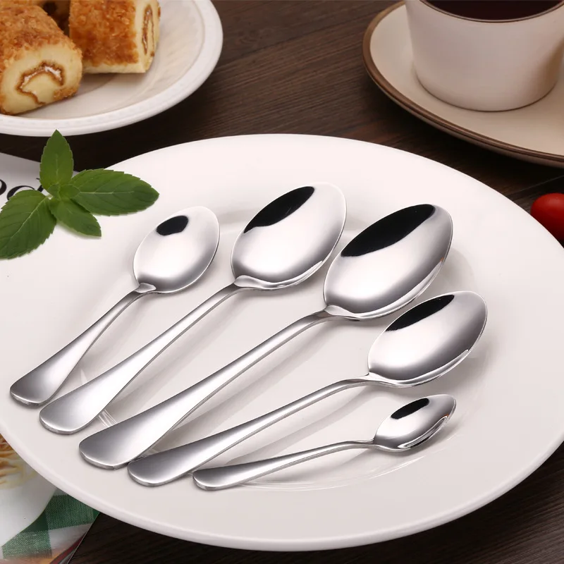 

6pcs Stainless Steel Spoon set Coffee Teaspoon Ice Cream Sundae Tea spoons Stirring Spoon Dinner Tablespoon set Cutlery 5 size