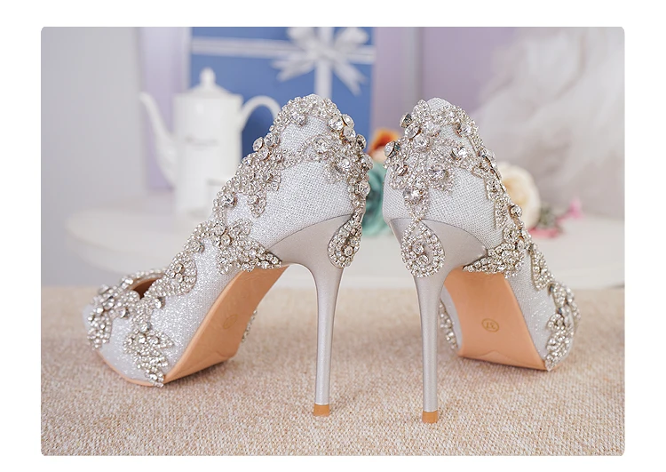 Women Shoes High Heels Wedding Thin Heels White Diamond Glittering Evening Dress Shoe Bride Shoes Crystal Pumps For Party