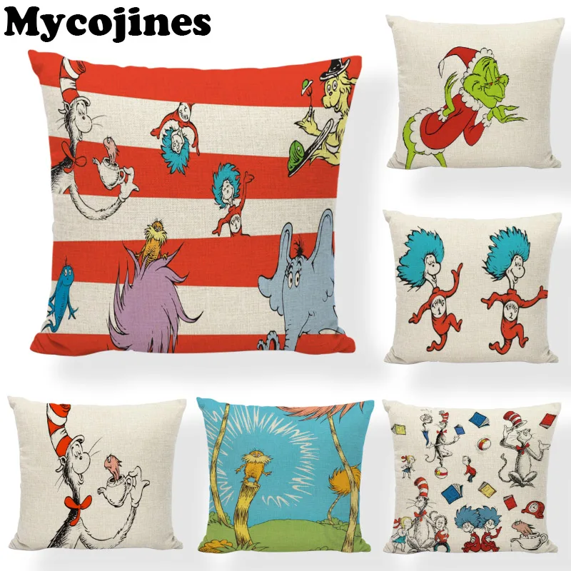 

Promotion Dr. Sousse Decoration Cushion Cover Animal Red Stripe Home Bedroom Sofa a Car Decorative Linen Print Pillow Case