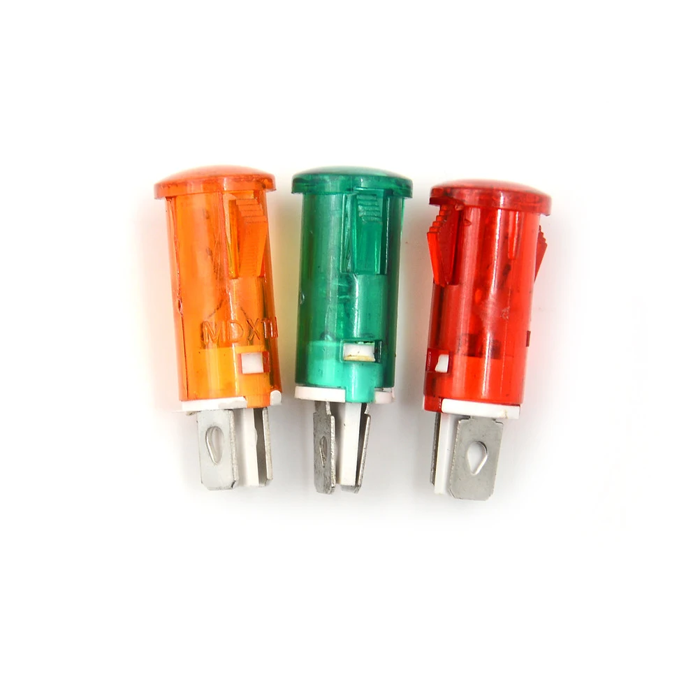 10 шт 10 мм сигнальные лампы индикатора светильник зеленый, красный, оранжевый, 12V 24VDC 220VAC контрольная лампа Предупреждение светильник НХК 2 контактный терминал